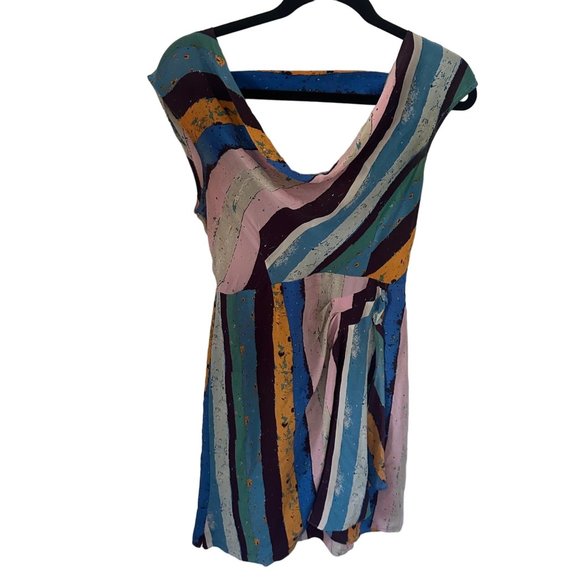 Anthropologie Plenty by Tracy Reese Multicolor Silk Striped Draped Cowl Neck Dre - Picture 2 of 10